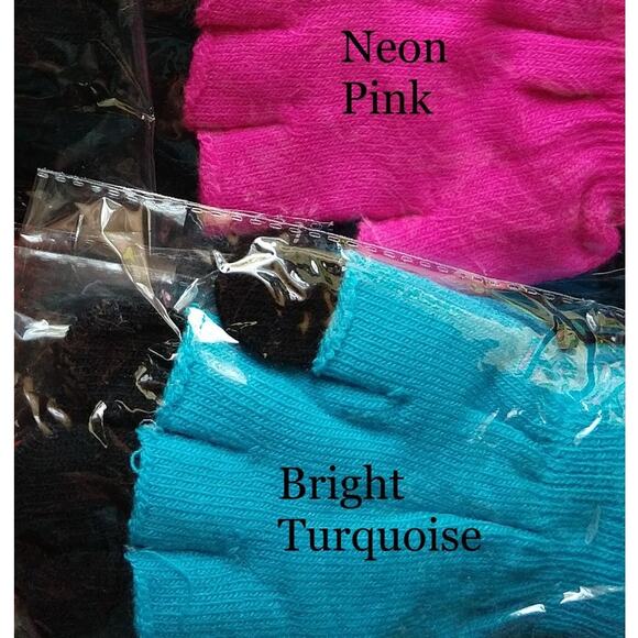 Stasia Neon: Bright Turquoise Double Layered Knit Fingerless +Finger Gloves OSFM - Picture 8 of 8